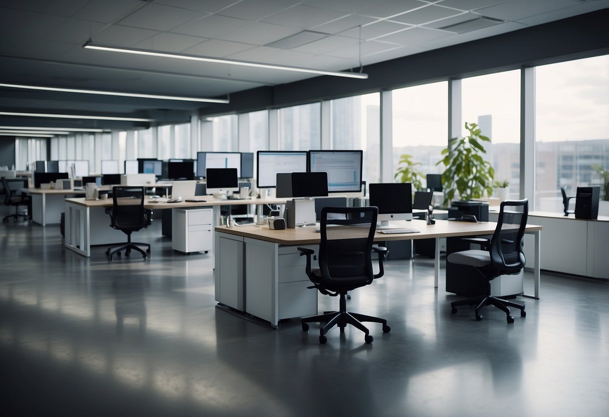 A modern office with digital tools replacing traditional processes. Cost optimization and internal process improvement are evident in the streamlined workflow