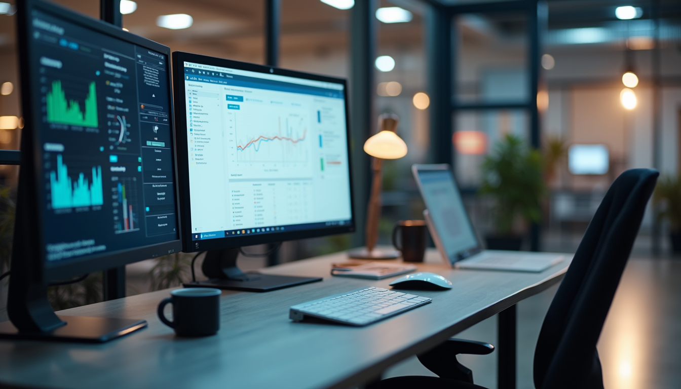 Eye-level view of a workspace featuring automated task management tools
