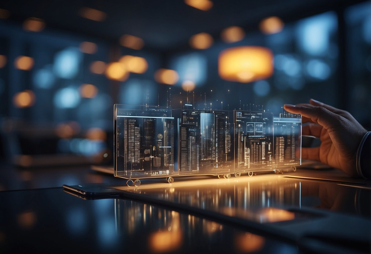 A digital transformation scene with traditional company elements. No humans or body parts