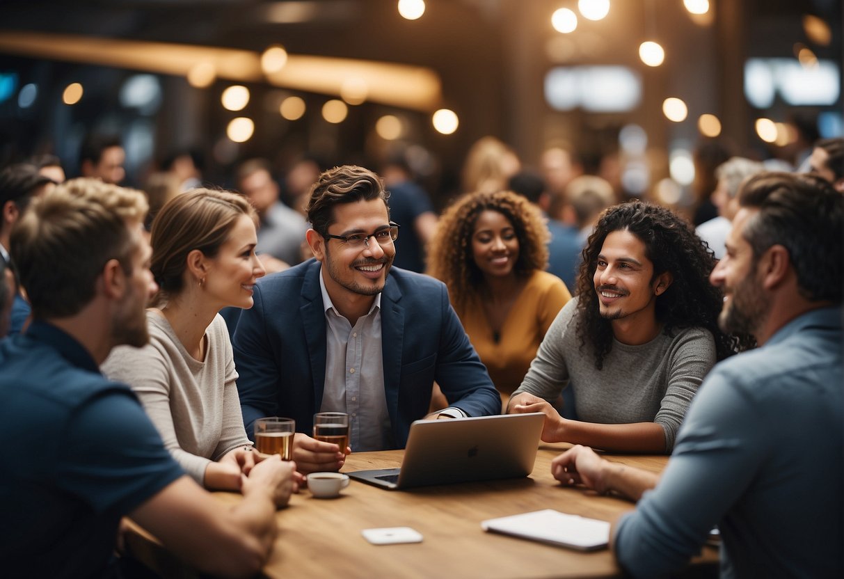 A bustling community of diverse individuals seeking support and discussing the concept of Blackbox AI