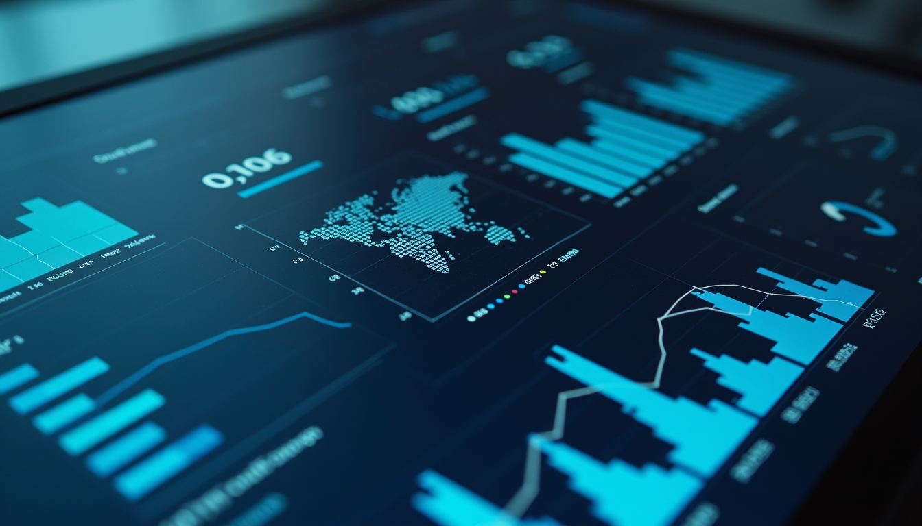 High angle view of a digital dashboard showing AI-driven analytics