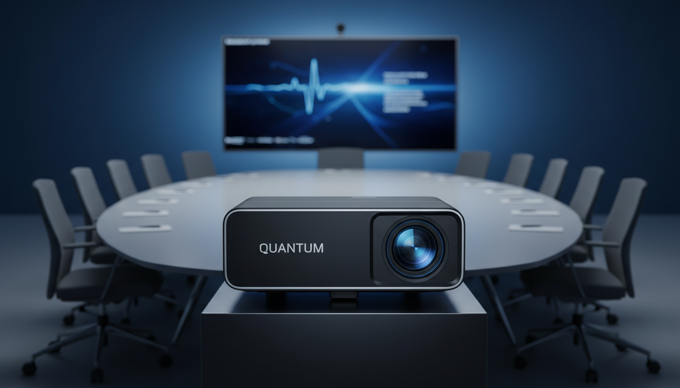 High angle view de sala de reunião com líderes assistindo palestra online