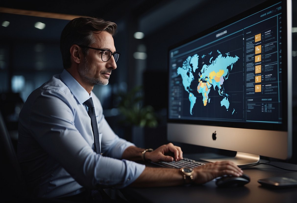 A CEO reviewing key metrics on a computer screen