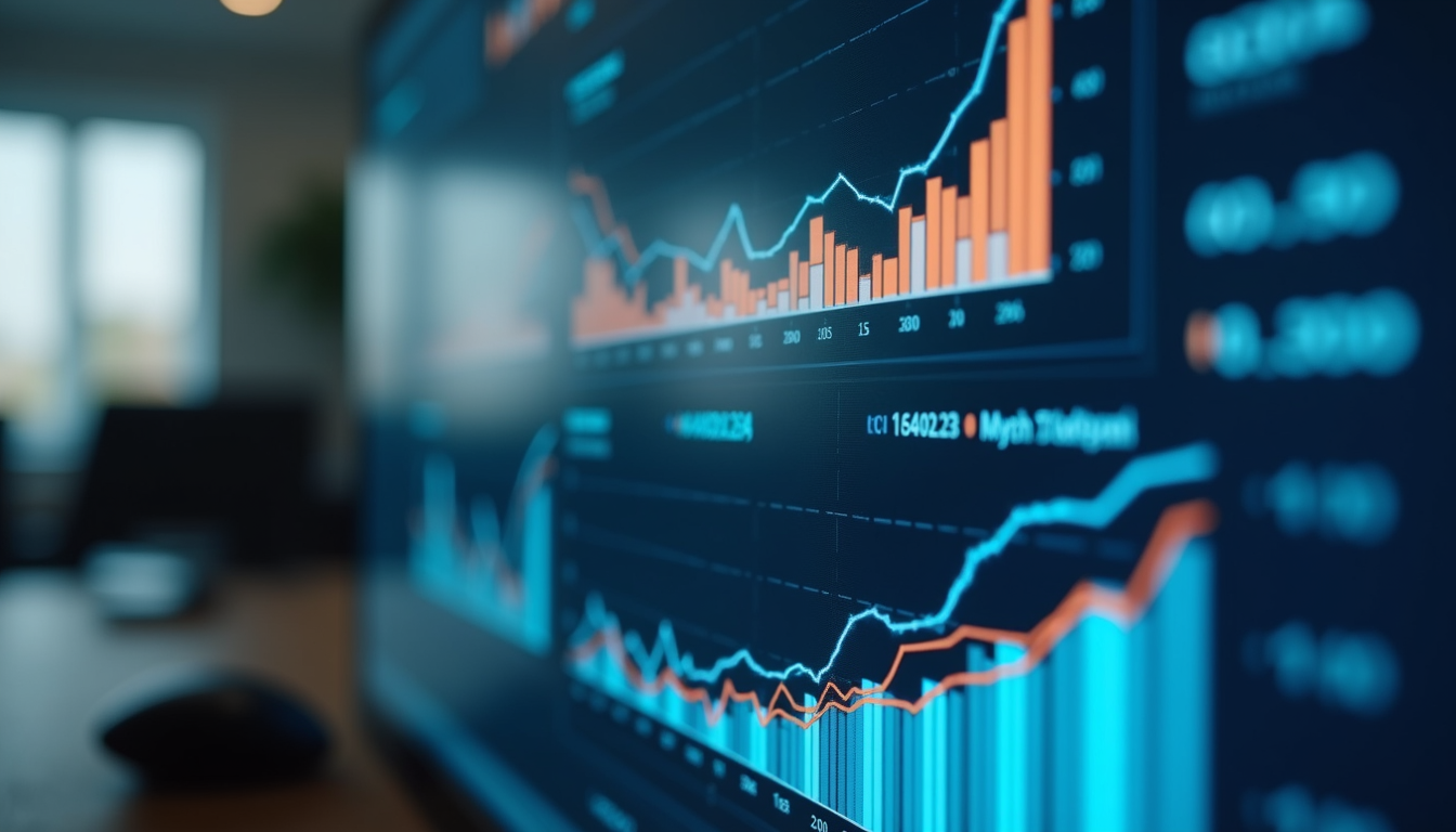 Close-up view of a digital dashboard showing business analytics