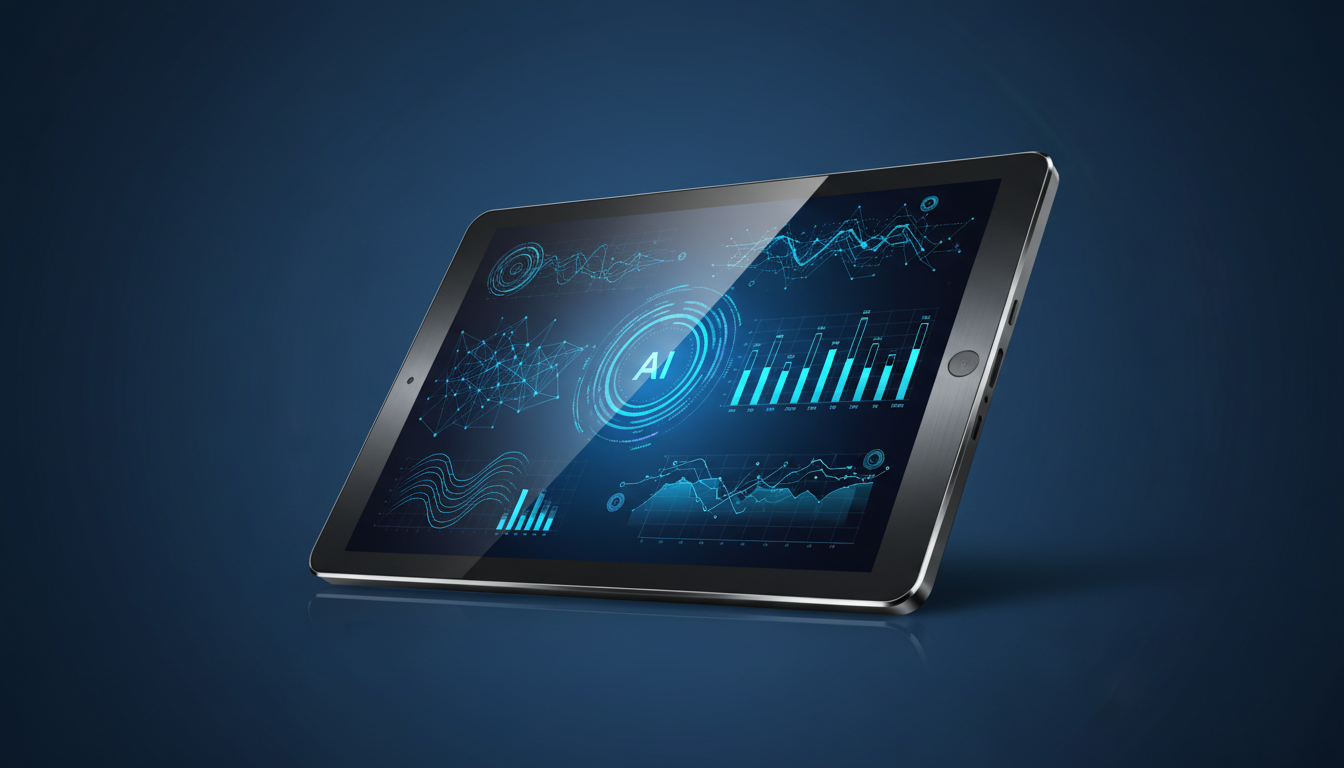 Close-up view of a digital dashboard showing AI analytics for business
