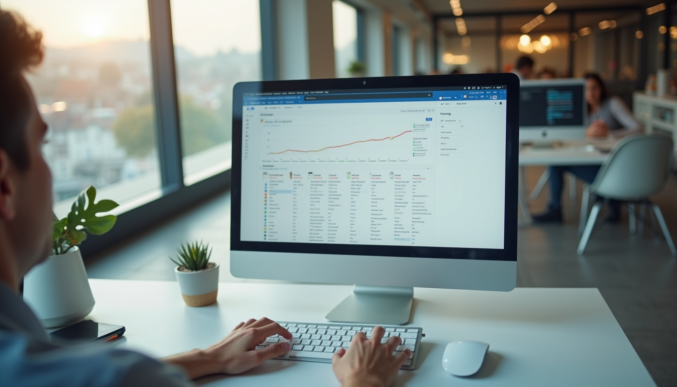 High angle view de dashboard do Google Search Console mostrando relatório de cobertura