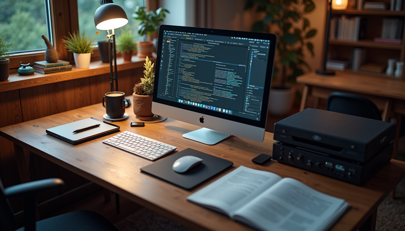 High angle view of a digital workspace focused on content creation tools